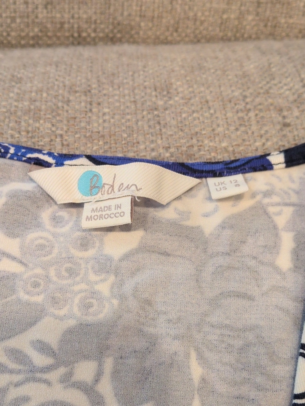 Boden Blue Floral V-Neck Short Sleeve Top W8(EU12) - Picture 8 of 11